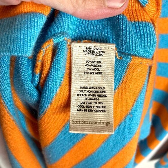 Soft Surroundings Orange Blue Striped Viscose Wool Cashmere Sweater‎ Cozy Sz XS - Picture 3 of 8